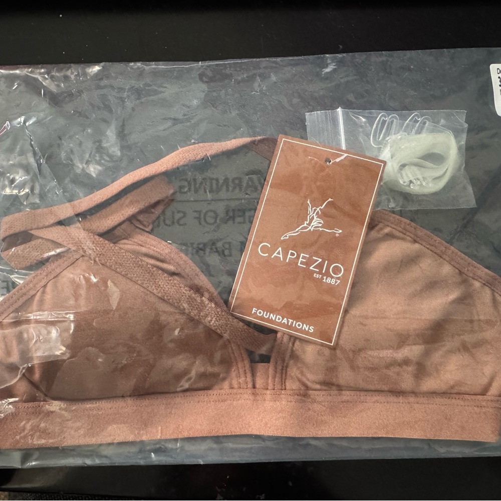 Capezio Deep Neck Clear Back Bra - Girls (Medium) MOCHA